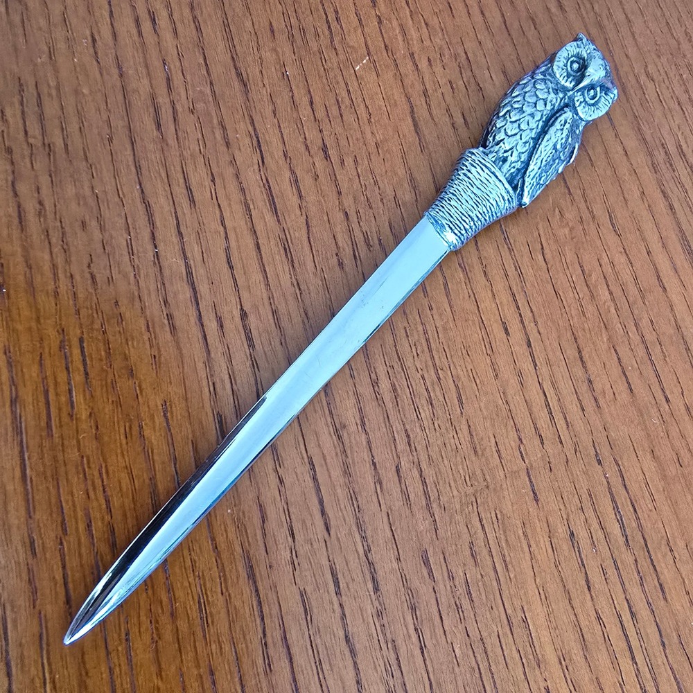 Pewter Owl Figural Letter Opener Silver Tone Stainless Desk Office Accessory - Picture 5 of 8